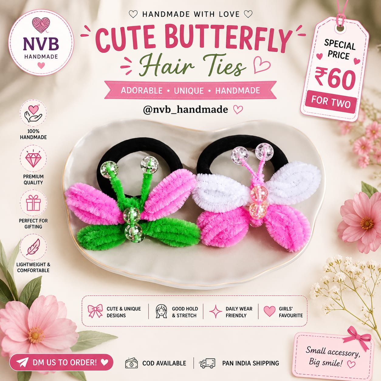 Butterfly Hair Ties - NVB Handmade