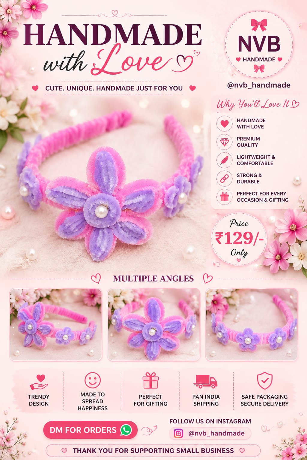 Handmade Flower Headband - NVB Handmade