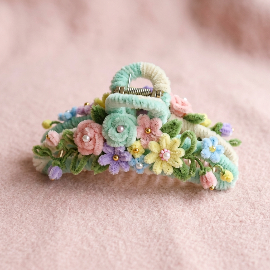Handmade Pipe Cleaner Floral Hair Claw - NVB Handmade