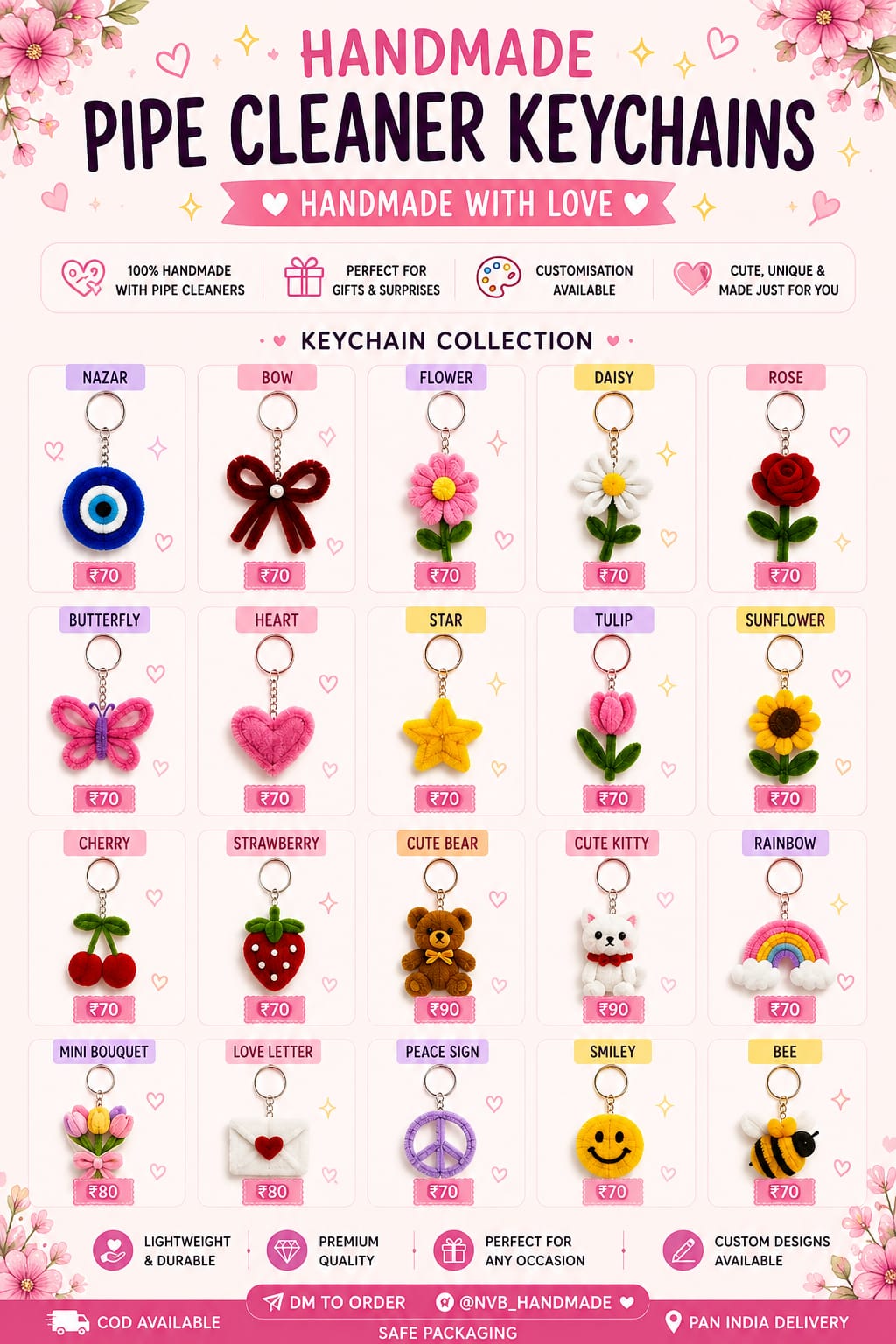 Pipe Cleaner Keychains Collection - NVB Handmade