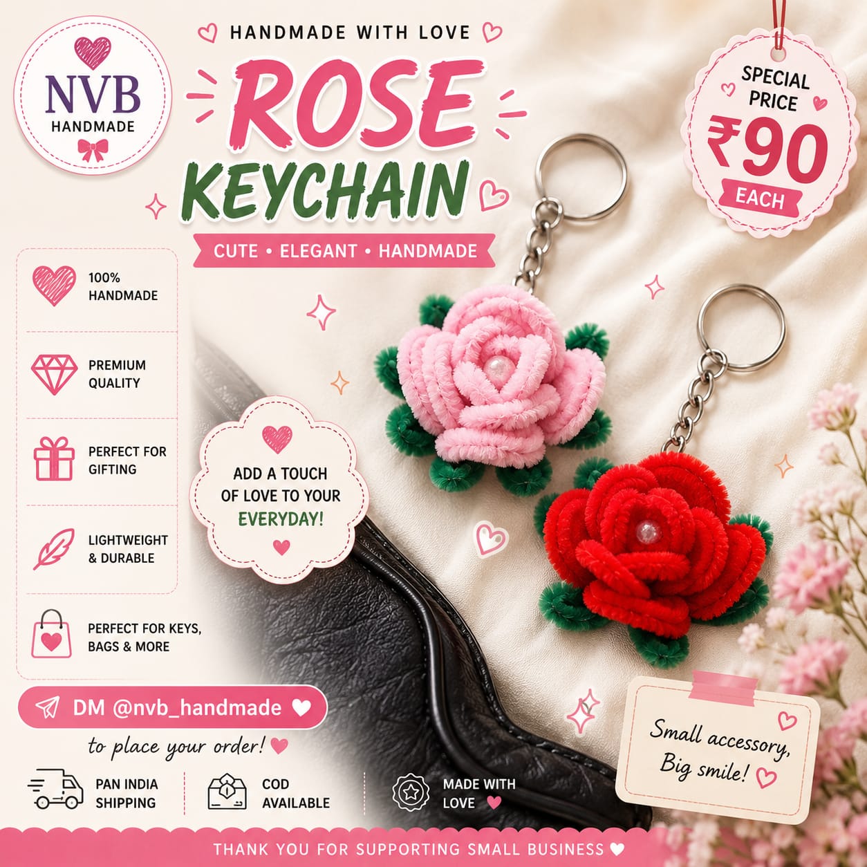 Rose Keychain - NVB Handmade