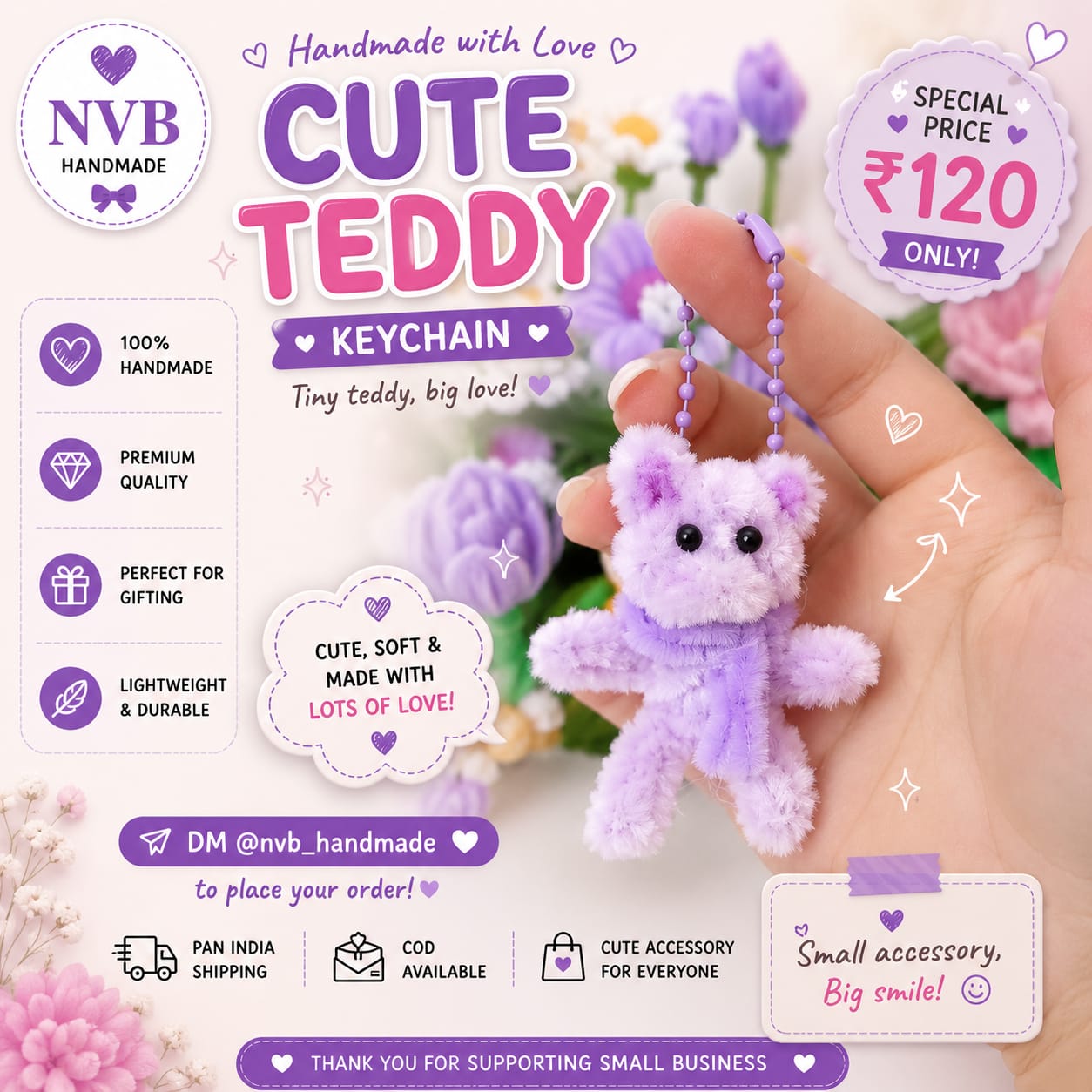 Teddy Bear Keychain - NVB Handmade