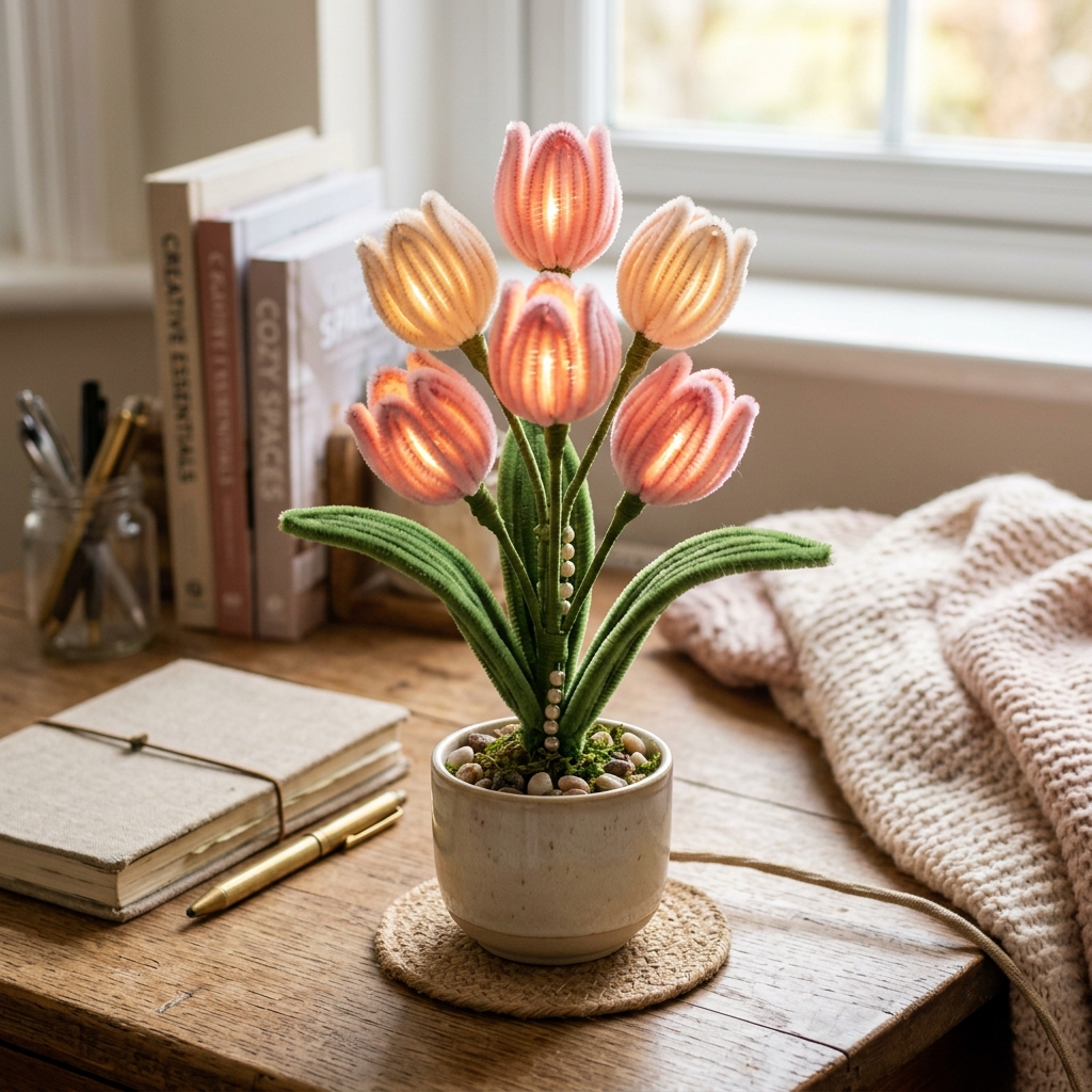 Handmade Pipe Cleaner Tulip Lamp - NVB Handmade